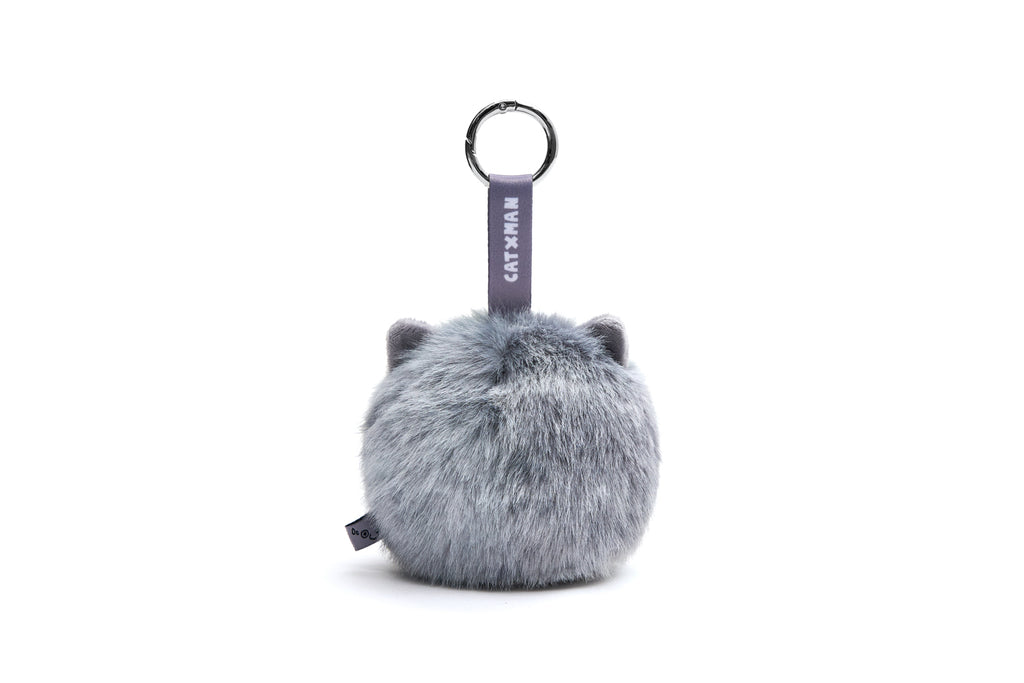 CATXMAN FURRY BALL SHAPE PLUSH KEYCHAIN (GREY)