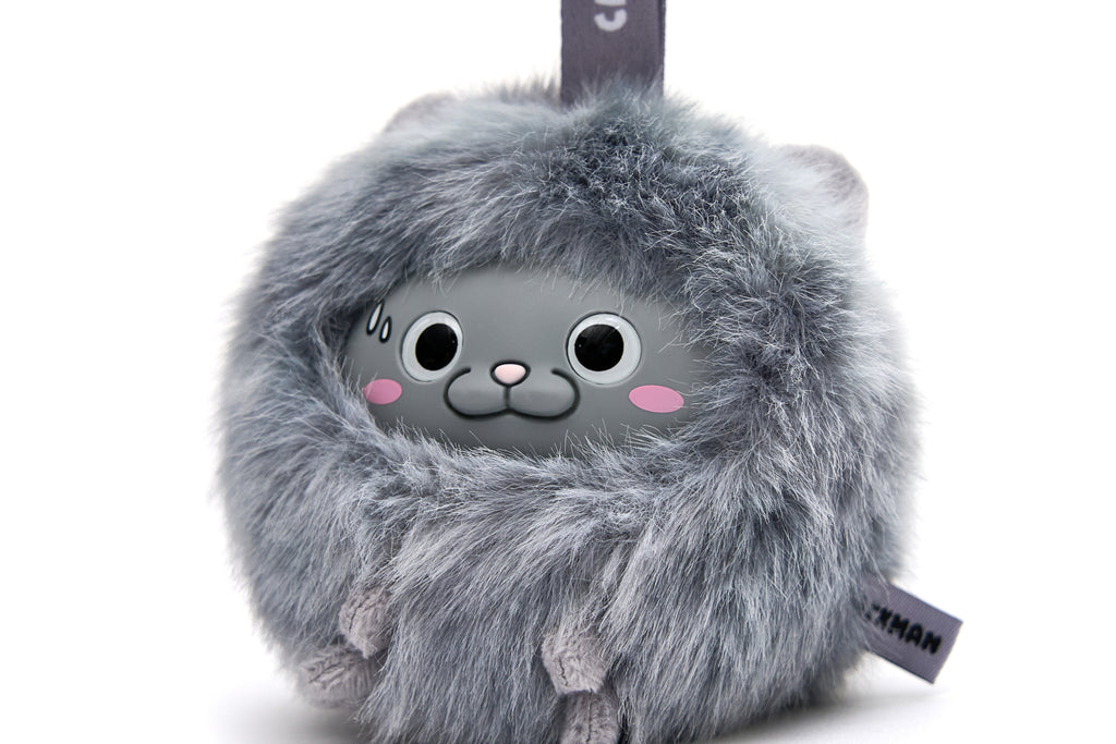 CATXMAN FURRY BALL SHAPE PLUSH KEYCHAIN (GREY)