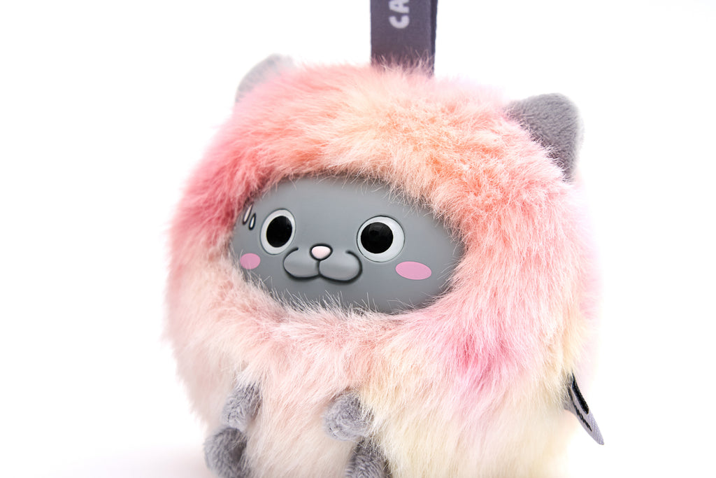 CATXMAN FURRY BALL SHAPE PLUSH KEYCHAIN (PINK MULTI)